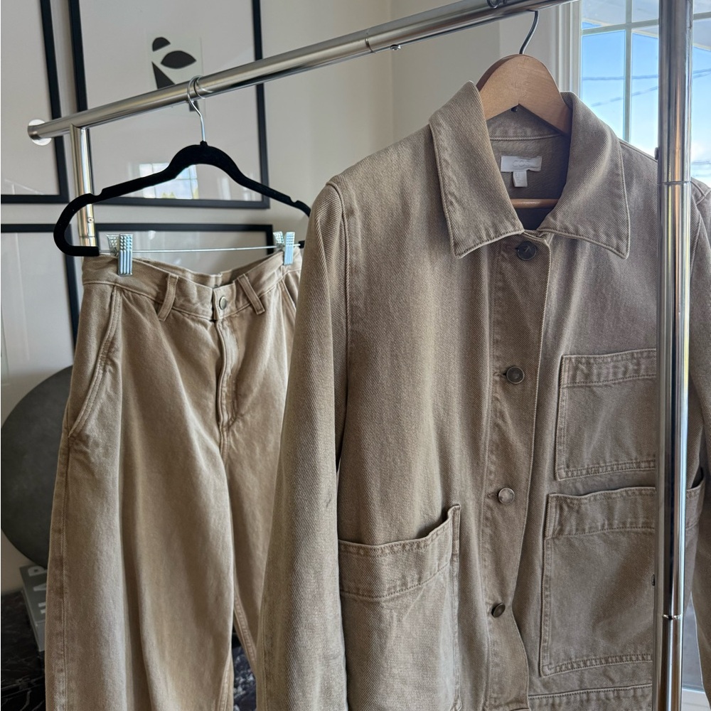 COS Beige Utility Jacket + Pants Set Size 27 Barrel Leg Minimalist Neutral Set